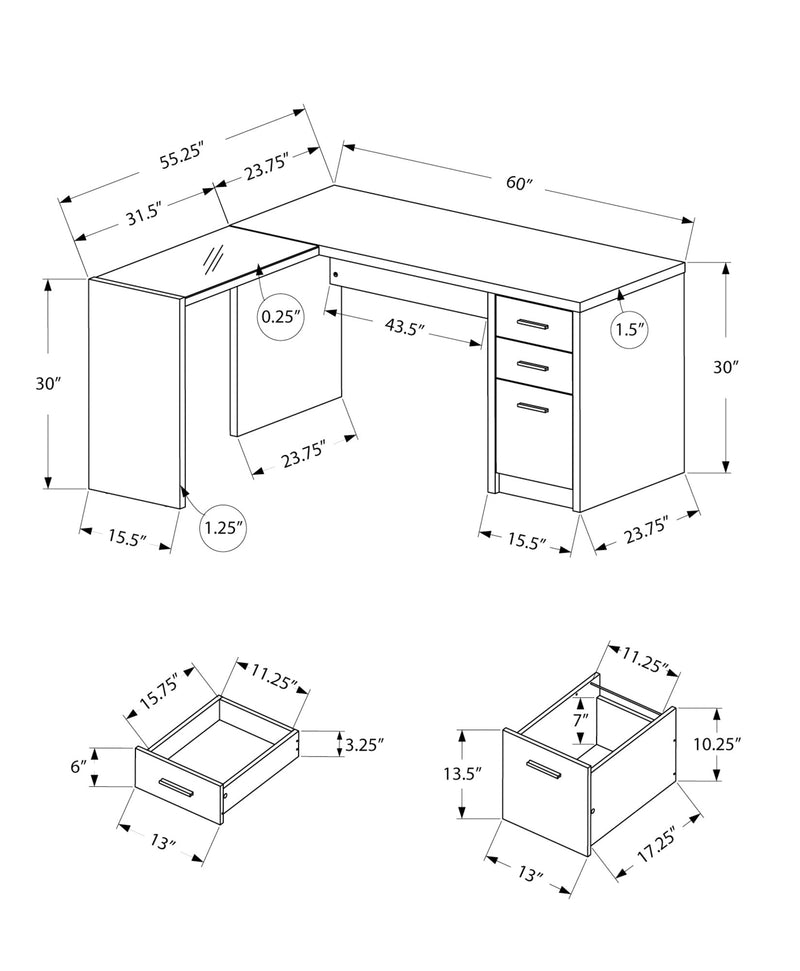 Computer Desk - Black / Grey Top Corner W/ Tempered Glass - I 7431