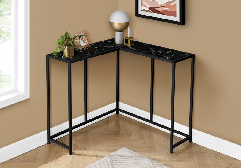 Accent Table - 36"L / Black Marble / Black Corner Console - I 2158