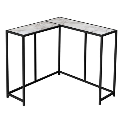 Accent Table - 36"L / White Marble / Black Corner Console - I 2159