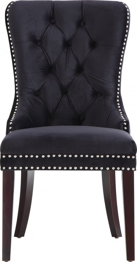 Black Velvet Dining Chair with Nail Head Details - IF-C-1221