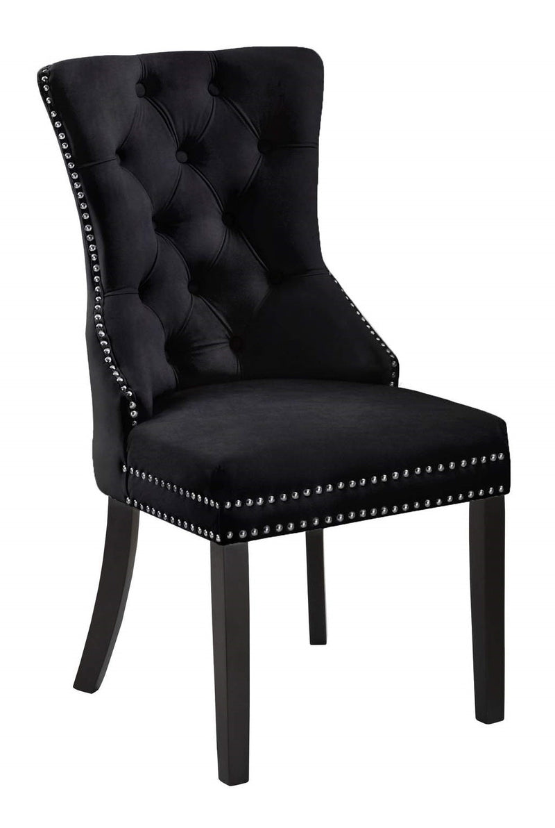 Black Velvet Dining Chair with Nail Head Details - IF-C-1221