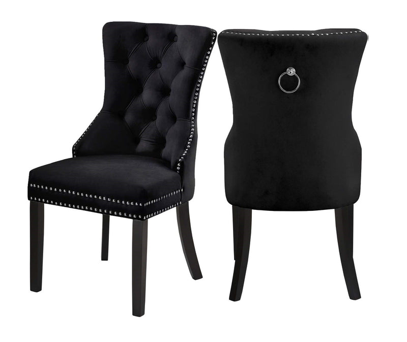 Black Velvet Dining Chair with Nail Head Details - IF-C-1221