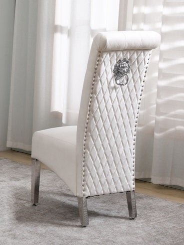 Creme Velvet Dining Chair with Diamond Pattern Stitching - IF-C-1273