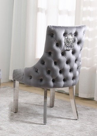 Grey Velvet Dining Chair with Diamond Pattern Stitching - IF-C-1280