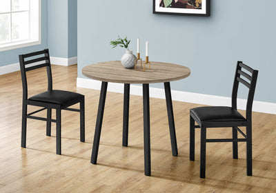 Dining Set - 3Pcs Set / Dark Taupe Top / Black Metal - I 1003