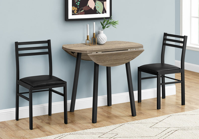 Dining Set - 3Pcs Set / Dark Taupe Top / Black Metal - I 1003