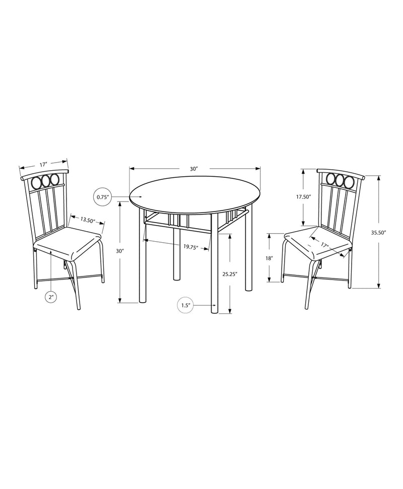 Dining Set - 3Pcs Set / Black Metal And Top - I 1013