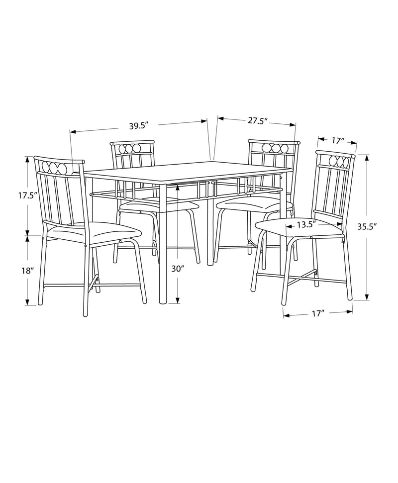 Dining Set - 5Pcs Set / Black Metal And Top - I 1018