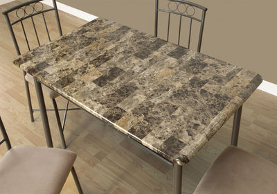 Dining Set - 5Pcs Set / Cappuccino Marble / Bronze Metal - I 1029