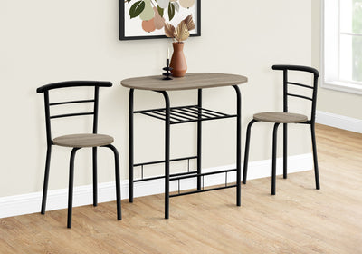 Dining Set - 3Pcs Set / Dark Taupe Top / Black Metal - I 1206