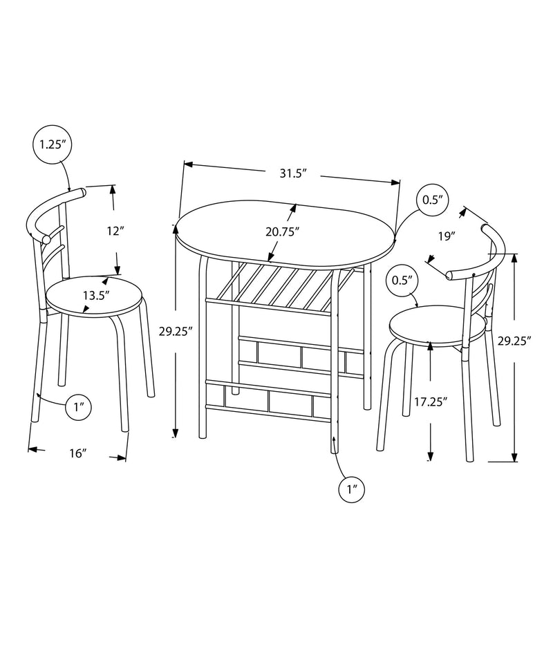 Dining Set - 3Pcs Set / Grey Top / Black Metal - I 1207