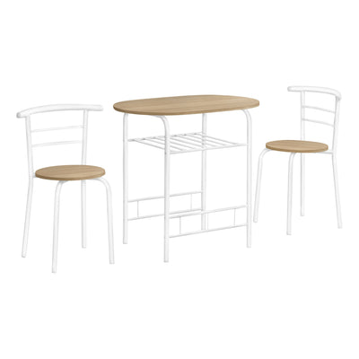 Dining Set - 3Pcs Set / Natural Top / White Metal - I 1209