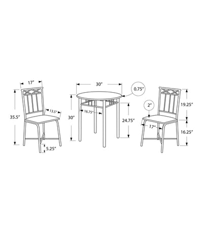 Dining Set - 3Pcs Set / Grey Marble / Charcoal Metal - I 3065