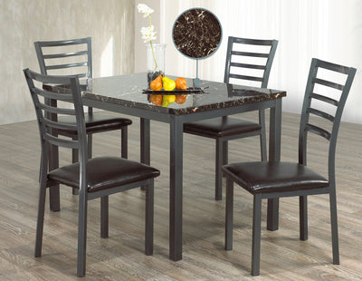 Marble top Table with Black Metal Legs and PU Seats (5 Piece) - IF-1026