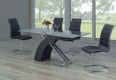 10mm Tempered Glass Table With a Black Base and Chrome Legs paired with Black Upholstered Chairs - IF-T-1046-C-1750