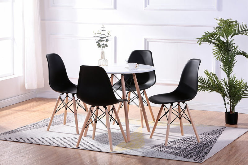 Black Round Lacquered Eiffel Table with 4 Chairs - IF-T-1405-C-1420-B-5PCS