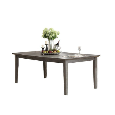 Solid Wood Grey Finish Dining Table W/ Leaf and Upholstered Fabric Chairs - MA-5229-78DR7