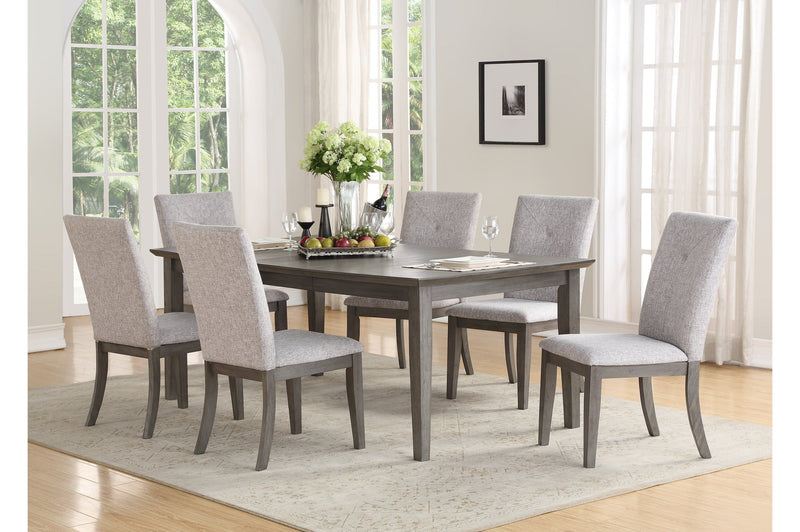 Solid Wood Grey Finish Dining Table W/ Leaf and Upholstered Fabric Chairs - MA-5229-78DR7