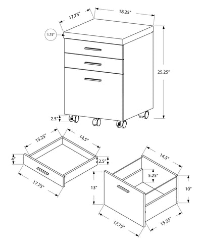 Filing Cabinet - 3 Drawer / Dark Taupe On Castors - I 7049