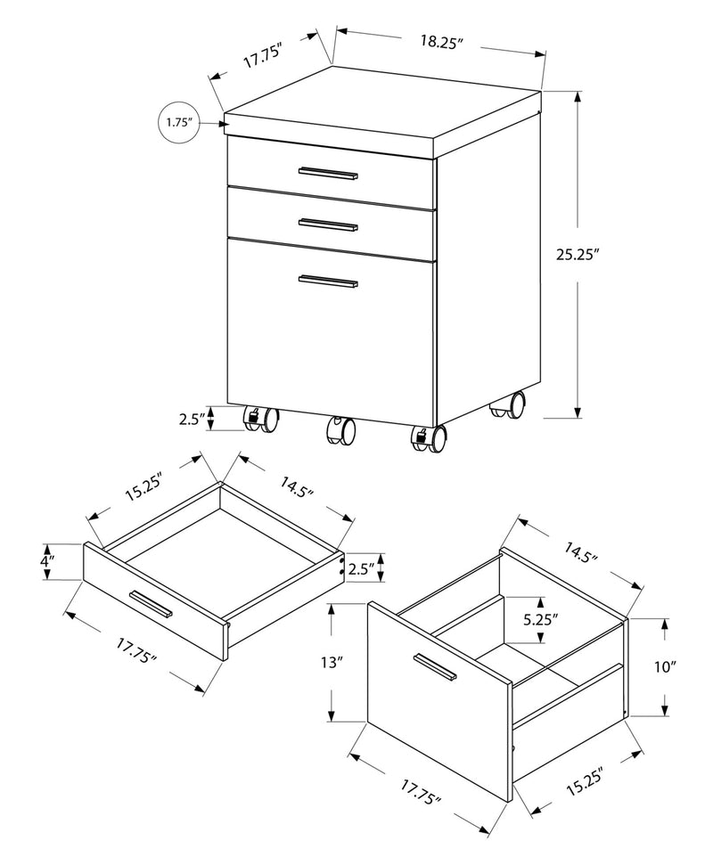 Filing Cabinet - 3 Drawer / Dark Taupe On Castors - I 7049