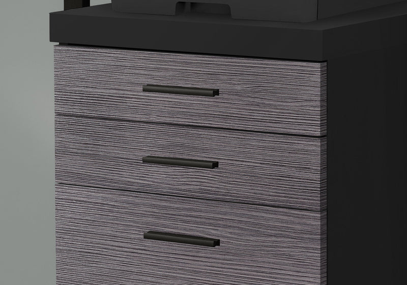 Filing Cabinet - 3 Drawer / Black / Grey On Castors - I 7403