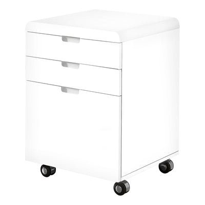 Filing Cabinet - 3 Drawer / High Glossy White / Castors - I 7583