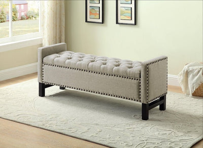 Decked Out Storage Bench In Beige Fabric With Nailhead Trim - IF-6405