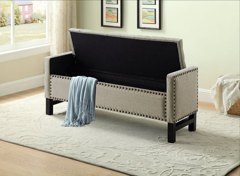Decked Out Storage Bench In Beige Fabric With Nailhead Trim - IF-6405