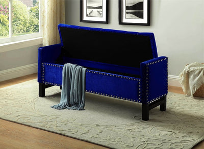Decked Out Storage Bench In Blue Fabric With Nailhead Trim - IF-6406
