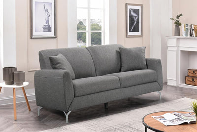 Grey Fabric Sofa with Chrome Accents - Bo-Kate-Grey-S