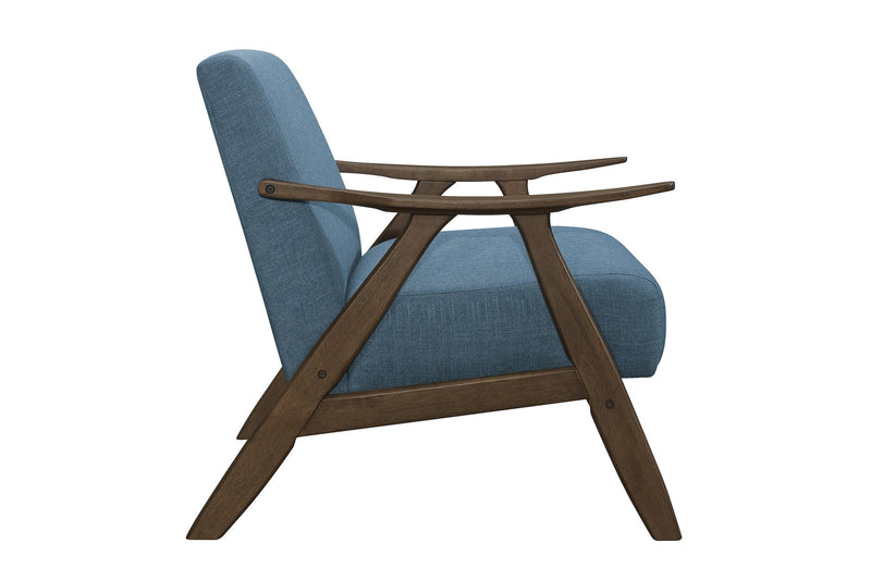 Retro-inspired Modern Living Set in Walnut Finish and Blue Fabric - MA-1138BUSLC