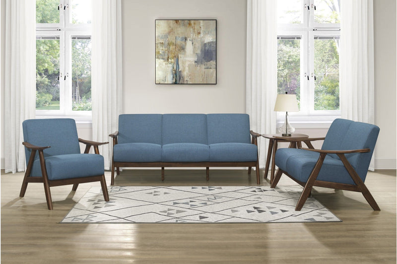 Retro-inspired Modern Living Set in Walnut Finish and Blue Fabric - MA-1138BUSLC