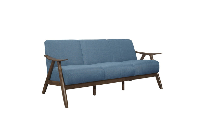 Retro-inspired Modern Living Set in Walnut Finish and Blue Fabric - MA-1138BUSLC