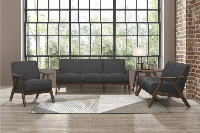 Retro-inspired Modern Living Set in Walnut Finish and Dark Grey Fabric - MA-1138DGSLC