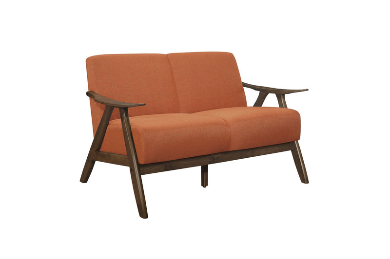 Retro-inspired Modern Living Set in Walnut Finish and Orange Fabric - MA-1138RNSLC