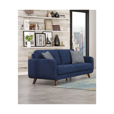 blue tufted loveseat