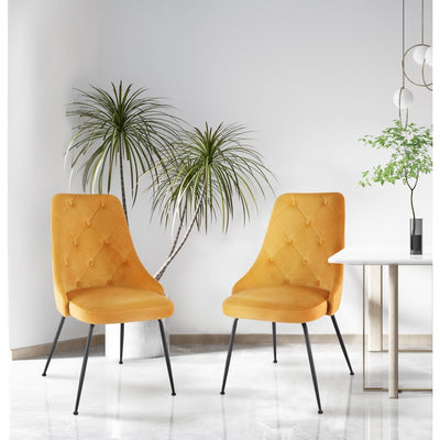 Plumeria Yellow Velvet Chair with Black Legs - MA-1321B-YMS