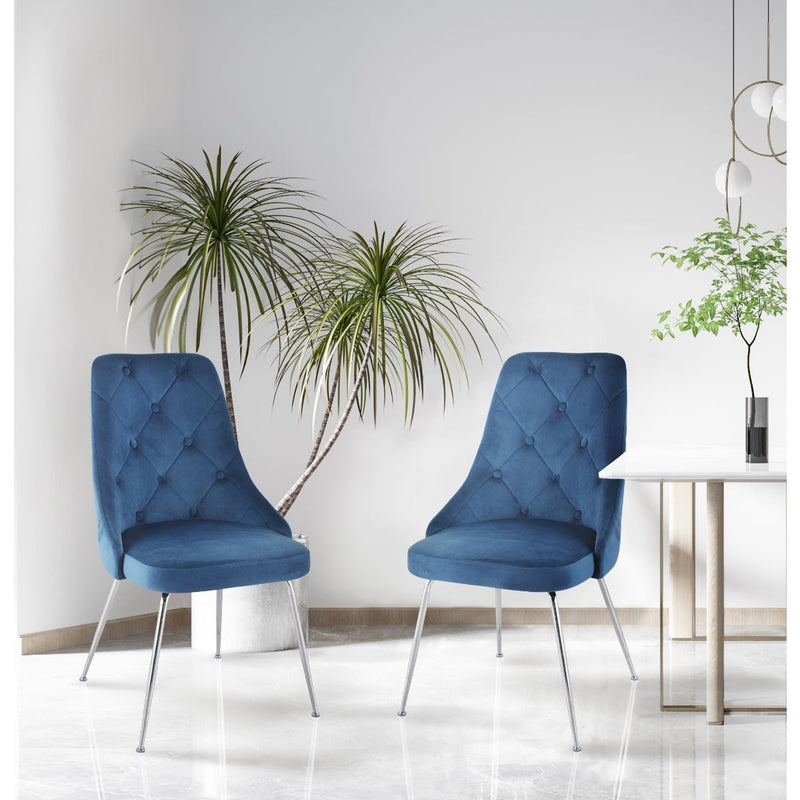 Plumeria Blue Velvet Chair with Chrome Legs - MA-1321C-BUS