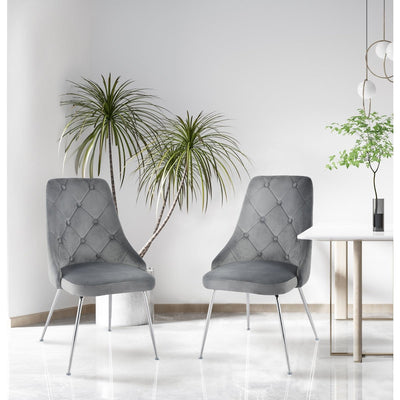 Plumeria Grey Velvet Chair with Chrome Legs - MA-1321C-GYS