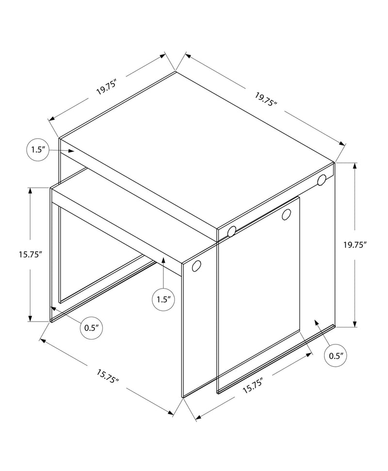 Nesting Table - 2Pcs Set / Dark Taupe / Tempered Glass - I 3053