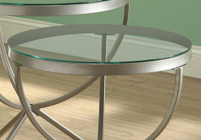 Nesting Table - 2Pcs Set / Silver With Tempered Glass