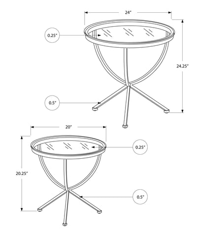 Nesting Table - 2Pcs Set / Silver With Tempered Glass