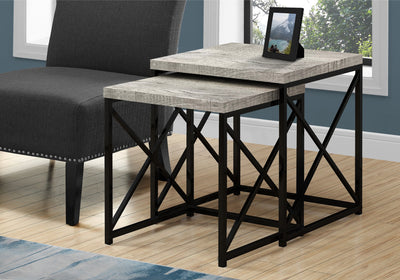 Nesting Table - 2Pcs Set / Grey Reclaimed Wood / Black