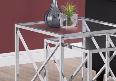 Nesting Table - 2Pcs Set / Chrome Metal W/ Tempered Glass - I 3441