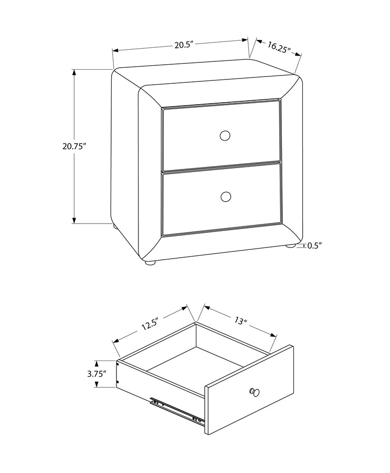 Bedroom Accent - 21"H / Grey Leather-Look Night Stand - I 5602