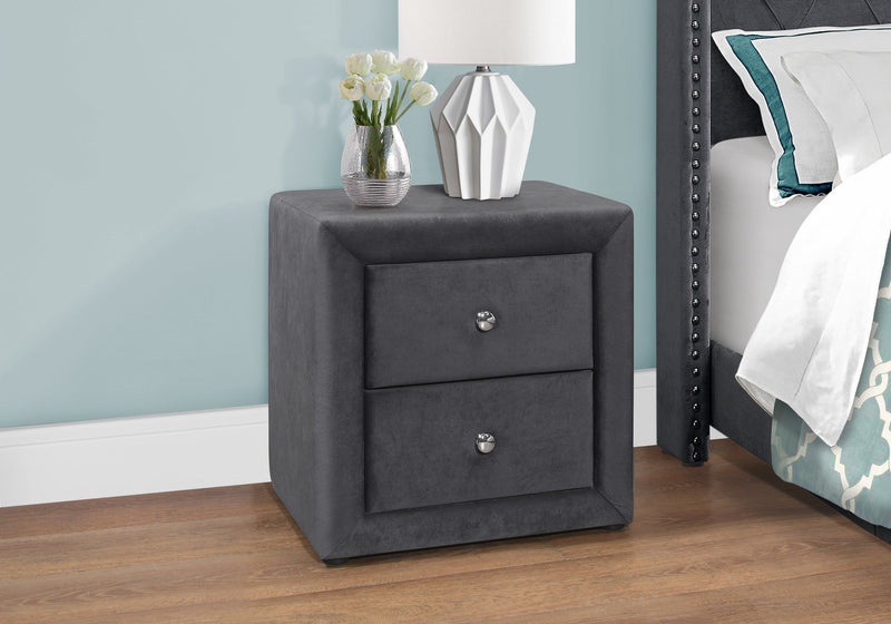 Bedroom Accent - 21"H / Dark Grey Velvet Night Stand - I 5607