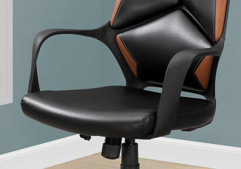 Office Chair - Black / Brown Leather-Look / Executive - I 7271