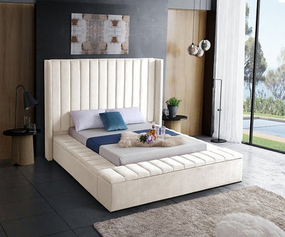 Space Saving and Luxurious Creme Velvet Bed - IF-5723-Q