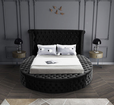 Space Saving and Luxurious Round Black Velvet Bed - IF-5773-Q