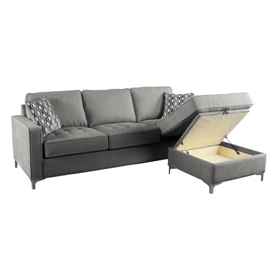 Hudson Collection Graphite Reversible Sectional with 2 Pillows and Storage Chaise - MA-9049GPH-3SC